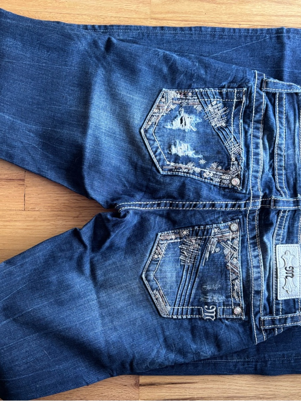 Miss Me Dark Blue Embroidered Waistband Jeans